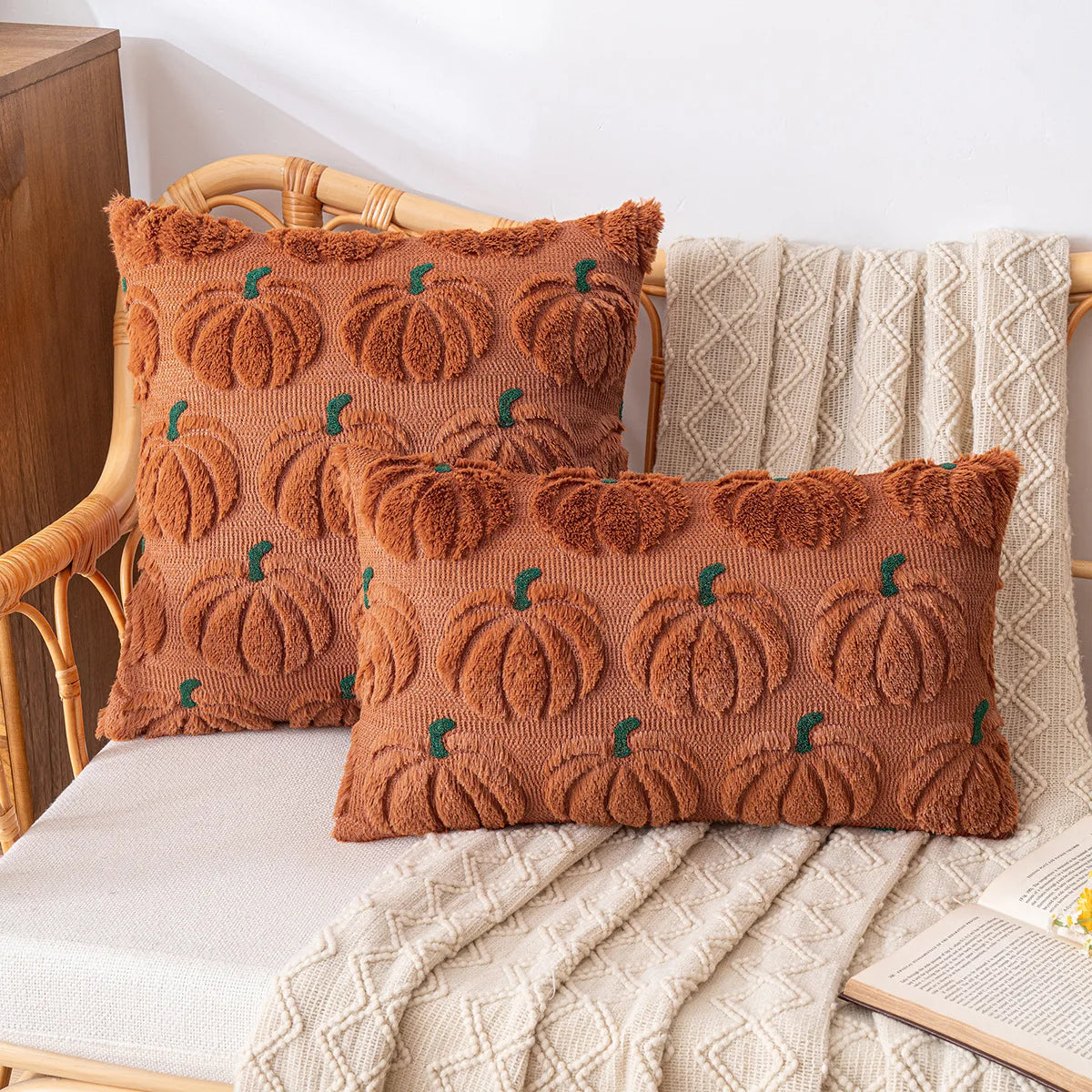 Pumpkin Throw Pillow Cover - Soft Faux Fur Cushion