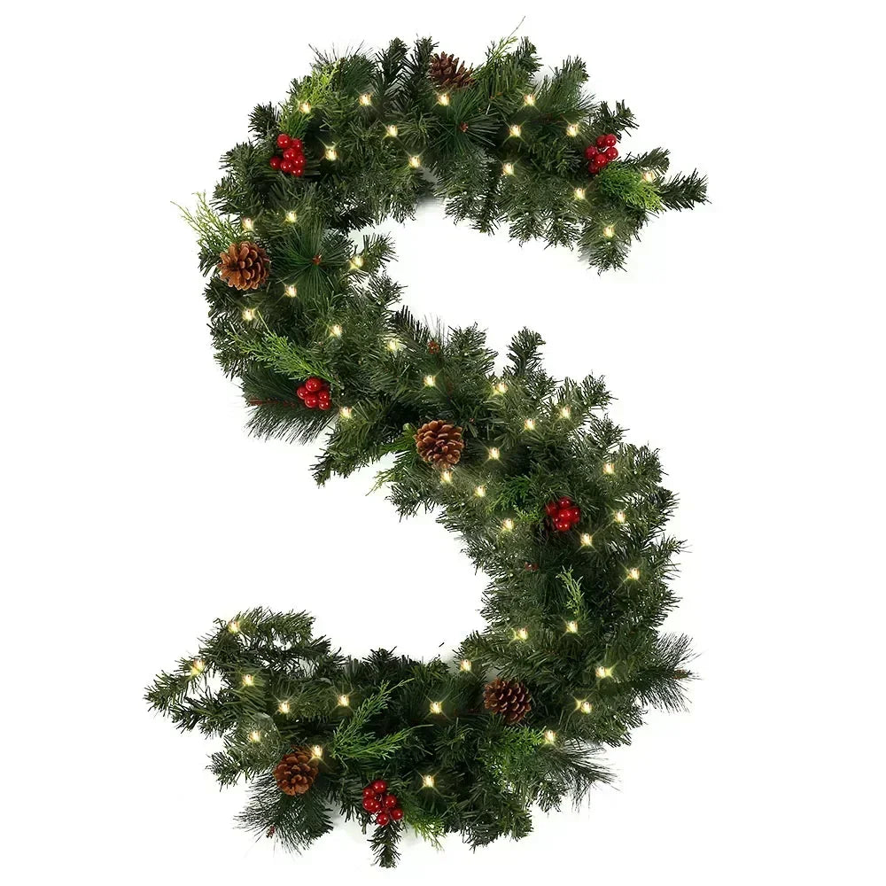 Christmas Garland with Pinecones and Berries - Pre-Lit Avaible - 6 Ft/ 9FT