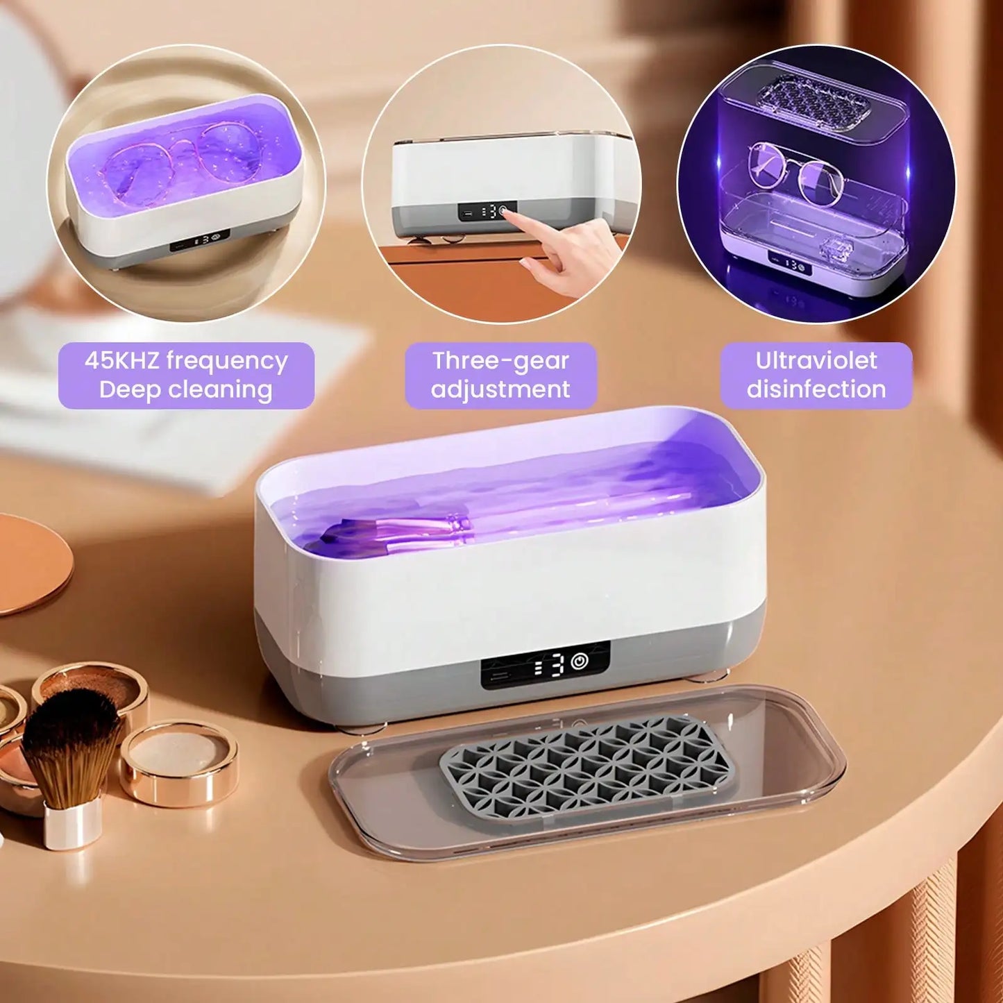 Makeup Brush Cleaning Case, Jewelry Automatic 360 ° Deep Cleaning Tool, Ultra Portable, USB Charging, High-Frequency Vibration