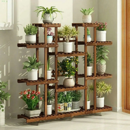 11-Tier Wooden Plant Stand for Indoor & Outdoor Plants