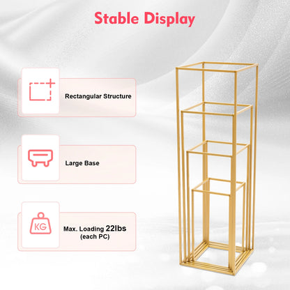 4-Piece Gold Wedding Flower Stand Set – Geometric Centerpiece Display