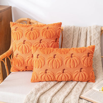 Pumpkin Throw Pillow Cover - Soft Faux Fur Cushion