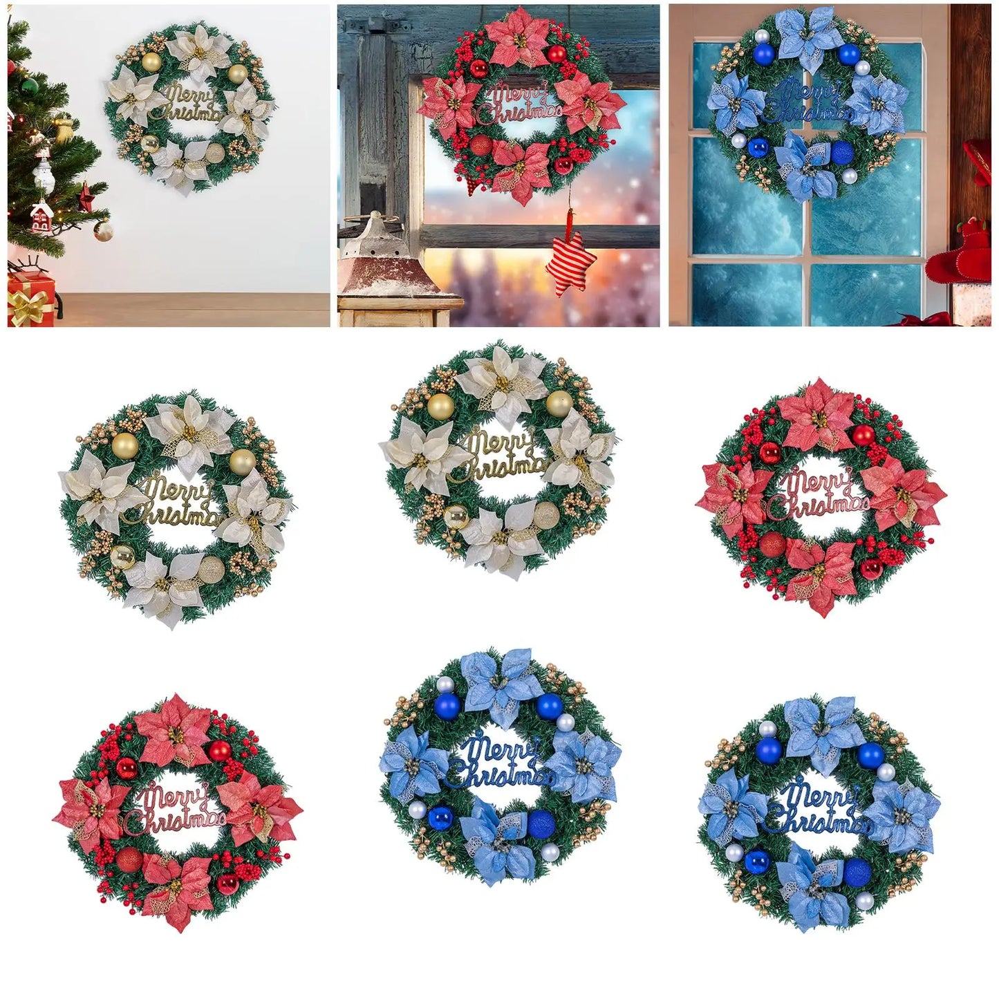 Christmas Wreath for Holiday Outdoor - GOLD, RED OR BLUE