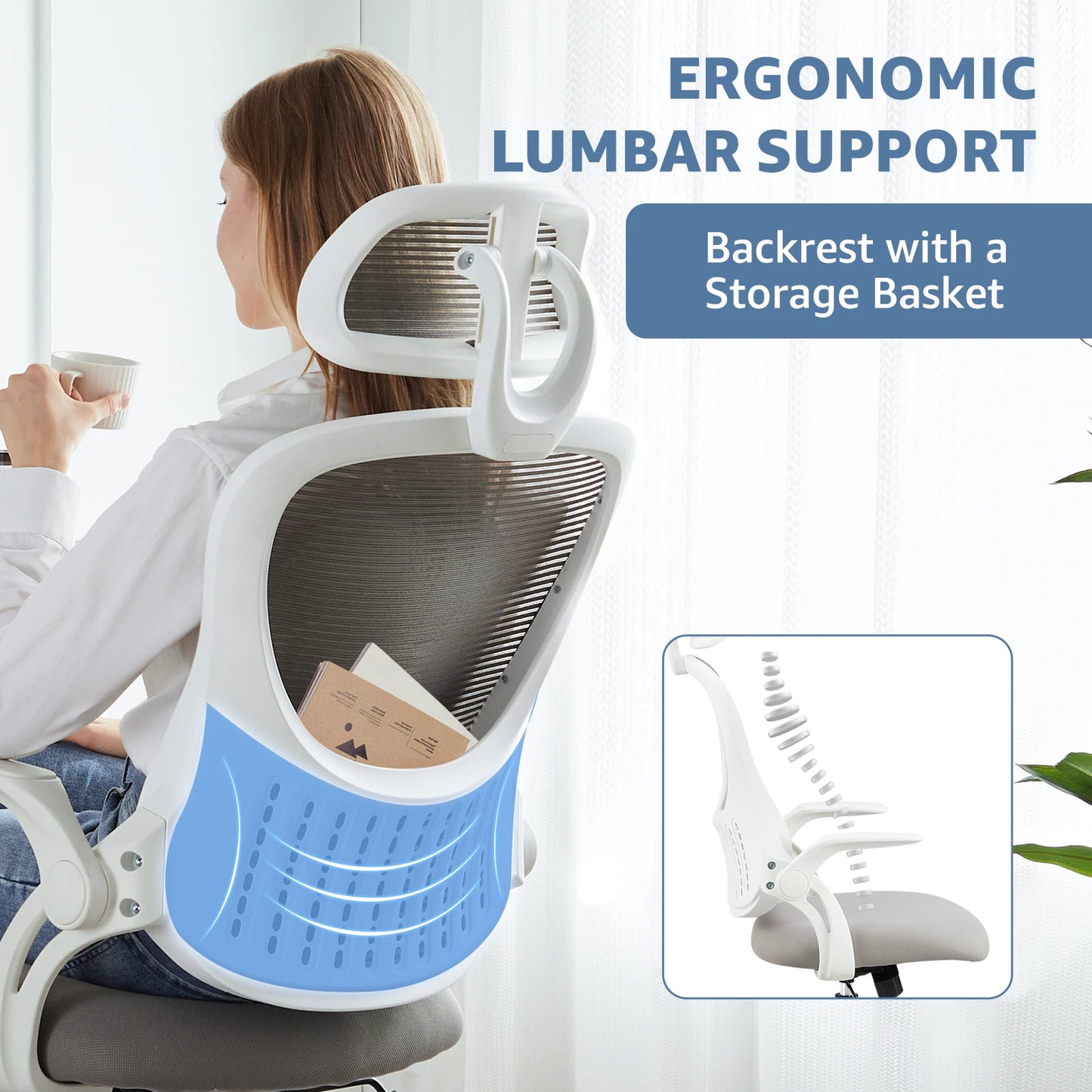 Ergonomic Mesh Office Chair with Adjustable Headrest & Flip-Up Arms
