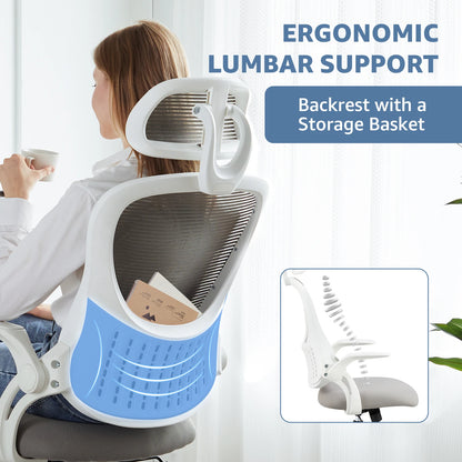 Ergonomic Mesh Office Chair with Adjustable Headrest & Flip-Up Arms