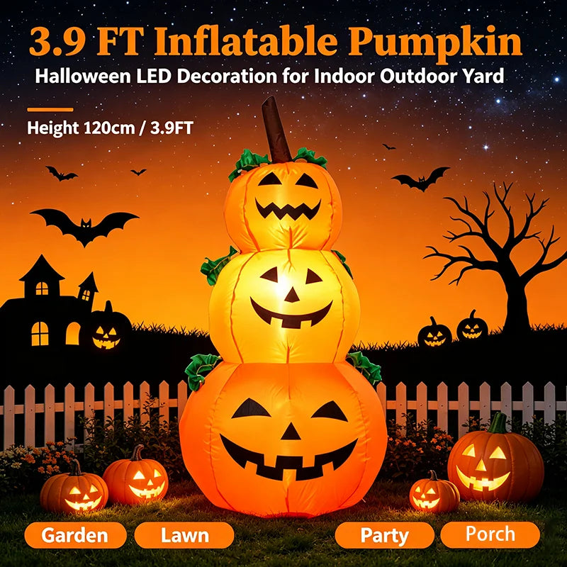 3.9FT Light Up Halloween Inflatable Pumpkins – Stacked Jack O Lantern LED Blow Up Yard Decoration for Outdoor Porch & Lawn