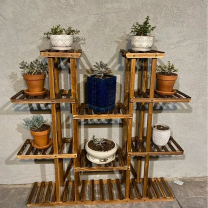 11-Tier Wooden Plant Stand for Indoor & Outdoor Plants