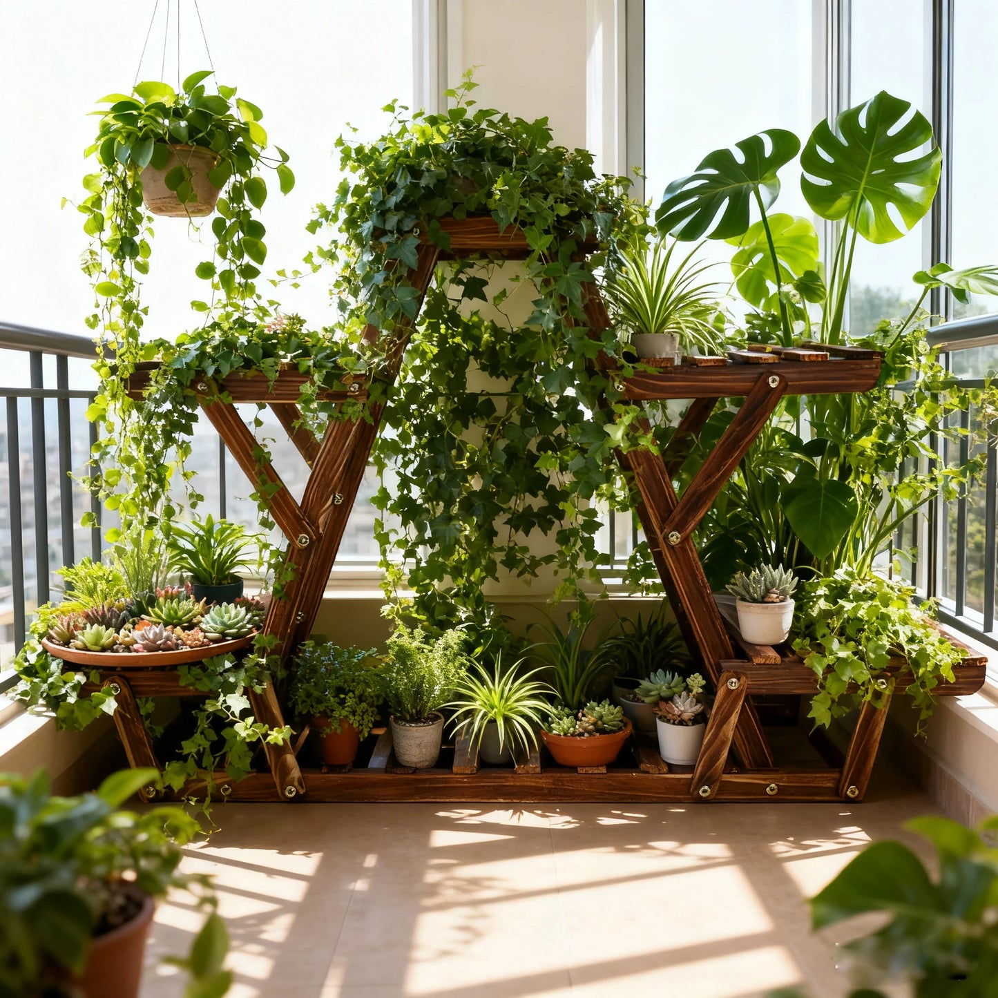 6-Tier Corner Wooden Plant Stand for Indoor & Outdoor Plants