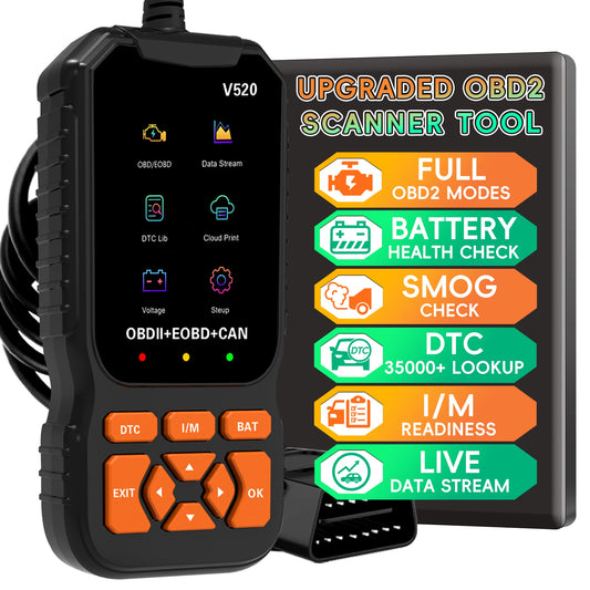 AutoScan™ V520 OBD2 Scanner | Check Engine Code Reader, Live Data, Battery Test, O2 Sensor & Vehicle Diagnostic Tool for Most 1996+ Cars