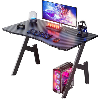 A-Frame Carbon Fiber Gaming Desk with Cup Holder & Headphone Hook