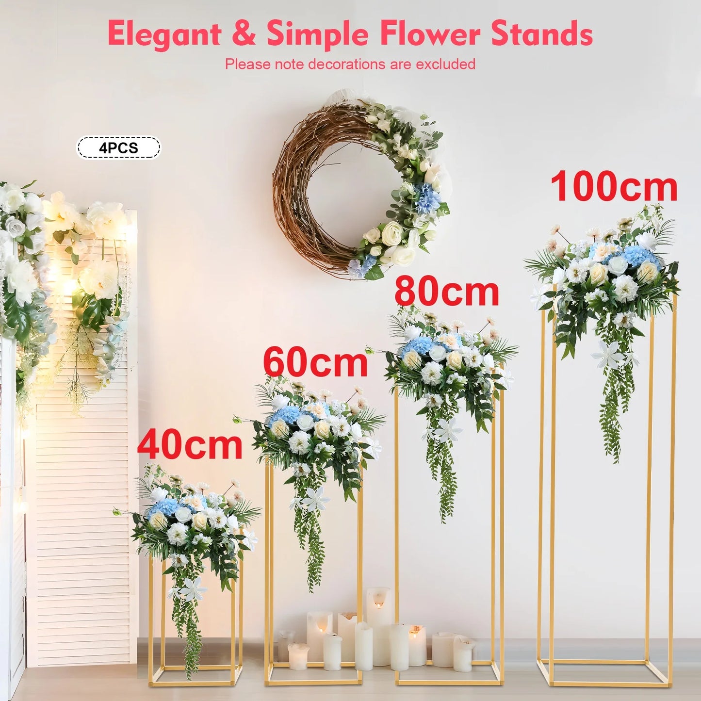 4-Piece Gold Wedding Flower Stand Set – Geometric Centerpiece Display