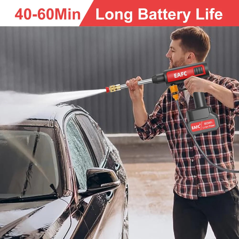 Electric High Pressure Washer 21V 60bar Cordless Portable Car Wash Spray Water Gun Outdoor Cleaner Machine Car Washing Tool