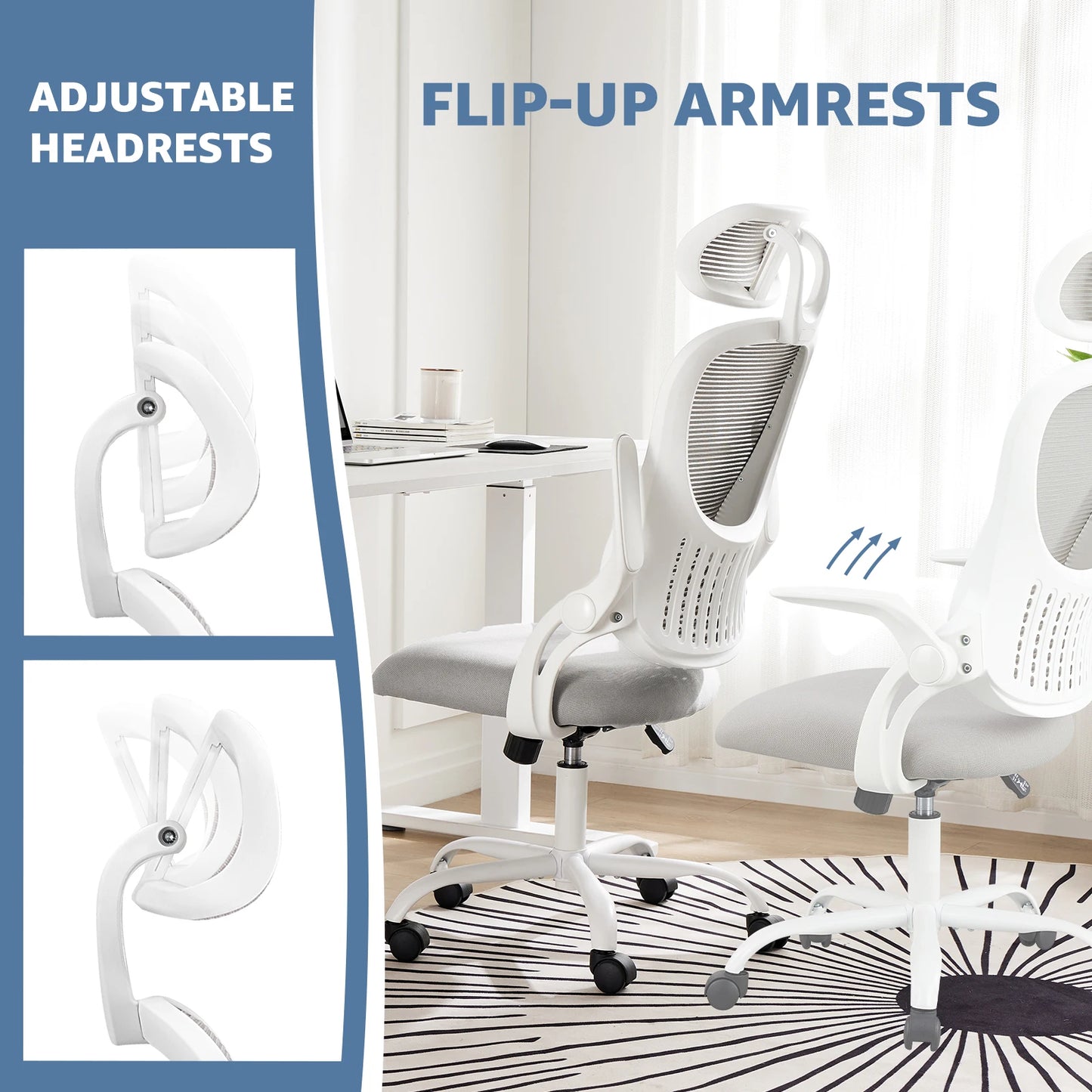 Ergonomic Mesh Office Chair with Adjustable Headrest & Flip-Up Arms