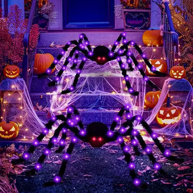 6.5FT Giant Halloween Spider with Purple LED Lights – Outdoor Halloween Yard Decorations, Bendable Legs & Red Glowing Eyes
