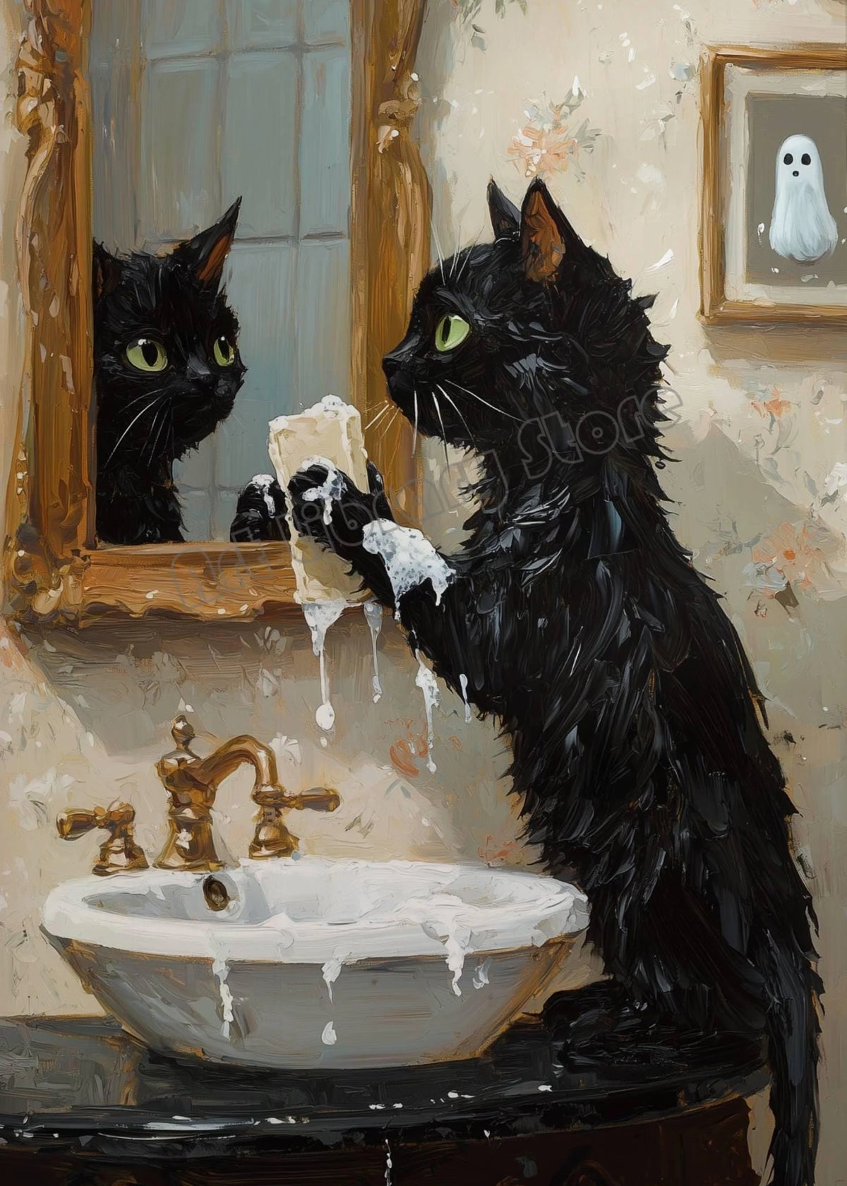 Spooky Nights™ DIY Halloween Diamond Painting Kit – Ghost & Black Cat Collection