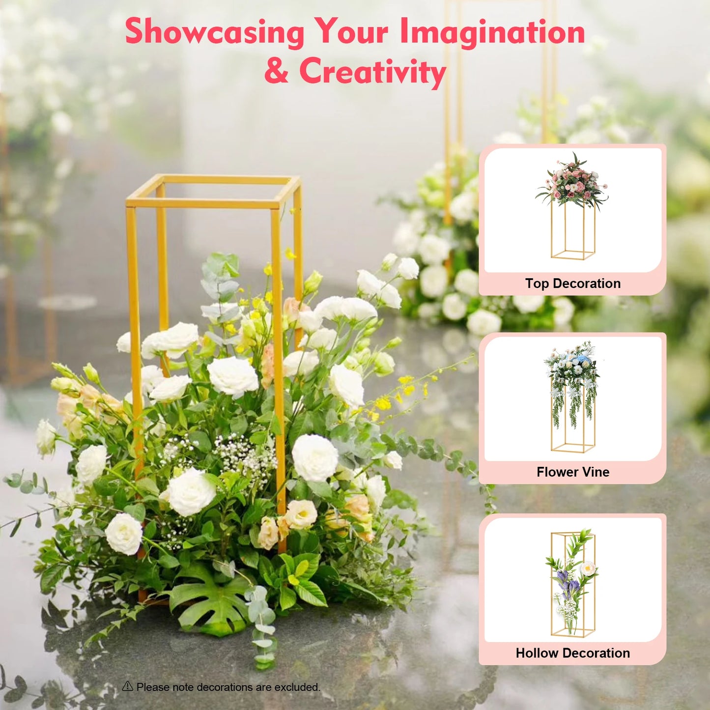 4-Piece Gold Wedding Flower Stand Set – Geometric Centerpiece Display
