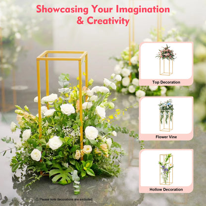 4-Piece Gold Wedding Flower Stand Set – Geometric Centerpiece Display