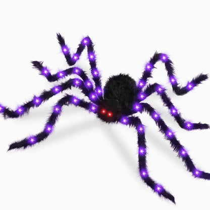 6.5FT Giant Halloween Spider with Purple LED Lights – Outdoor Halloween Yard Decorations, Bendable Legs & Red Glowing Eyes