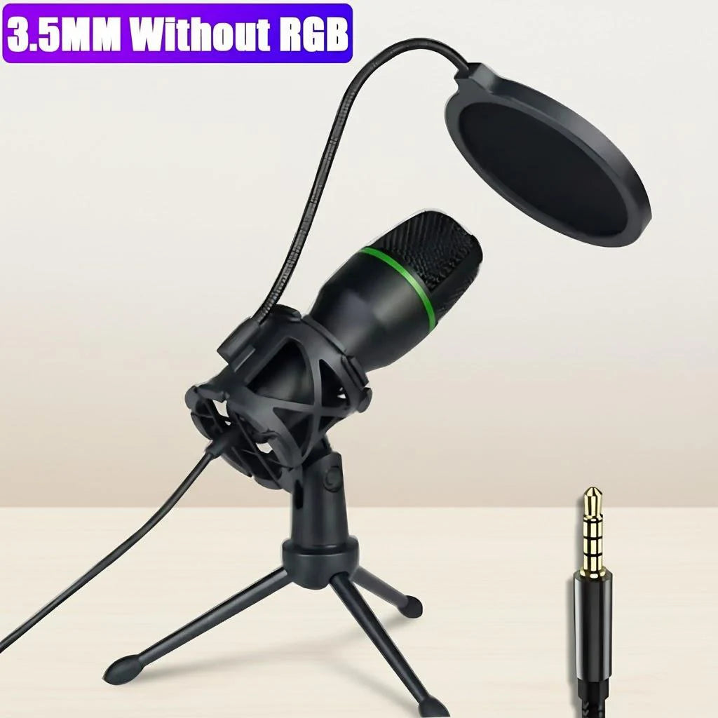 Professional USB Condenser Microphone Kit with RGB Lighting Tripod Stand for Gaming Streaming Podcast YouTube Video Recording PC Laptop Mute Button Voice Changer Cardioid Plug and Play Noise Cancelling Studio Mic