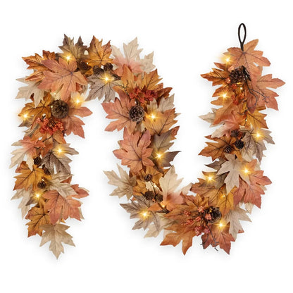 6FT Fall Leaves Garland With Lights