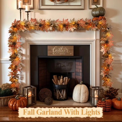 6FT Fall Leaves Garland With Lights