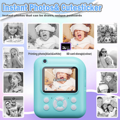 Instant Print Camera Digital Camera With 3 Rolls Print Paper, 1080P HD Ditigal Camera 2.4 Inch Screen, Selfie Video Camera, USB Cable/Color Pen/Bag/ Included, electronics，Small For Boys Girls Teens Students Seniors，Christ