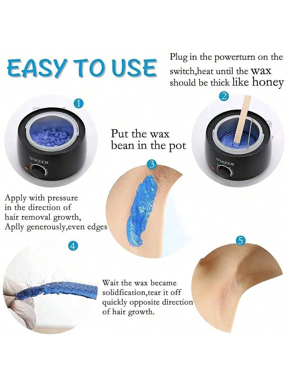 VIILIFE Waxing Kit Women Men Wax Warmer Hair Removal At Home With 6 Bags Beans Body Waxing For Eyebrows Nose Cheeks Arms Bikinis