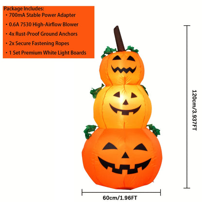 3.9FT Light Up Halloween Inflatable Pumpkins – Stacked Jack O Lantern LED Blow Up Yard Decoration for Outdoor Porch & Lawn