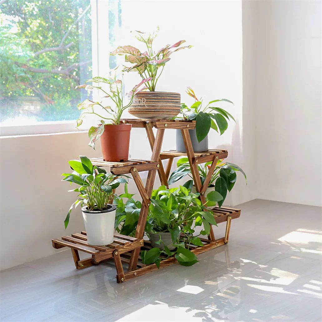 6-Tier Corner Wooden Plant Stand for Indoor & Outdoor Plants