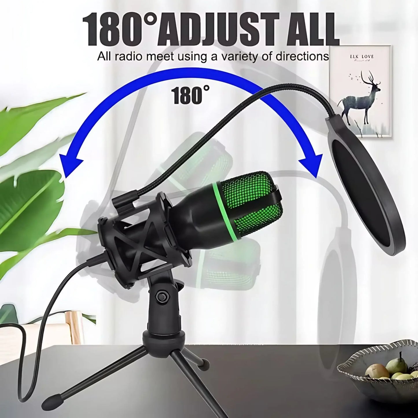 Professional USB Condenser Microphone Kit with RGB Lighting Tripod Stand for Gaming Streaming Podcast YouTube Video Recording PC Laptop Mute Button Voice Changer Cardioid Plug and Play Noise Cancelling Studio Mic