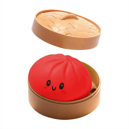Realistic Giant Dumpling Squeeze Toy with Bamboo Steamer Soft TPR Dough Ball Decompression Fidget Toy Funny Creative Gift