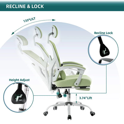 Ergonomic High-Back Mesh Reclining Office & Gaming Chair with Footrest