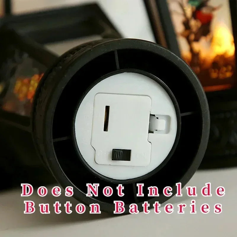 LED Spooky Halloween Lantern - with Flickering Candlelight, Spooky Witch, Pumpkin and Skeleton