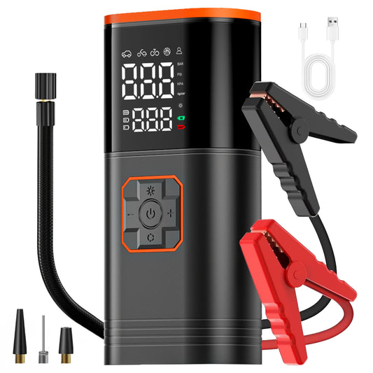 AirPulse™ Pro Tire Inflator & Jump Starter | 130 PSI Portable Air Compressor with Digital Display, Emergency Power Bank & LED Flashlight