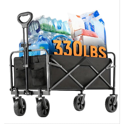 [Heavy Duty] Folding Wagon Cart | Heavy Duty | 360°All Terrain Wheels, Side Pockets, Large Capacity Collapsible | For Camping,