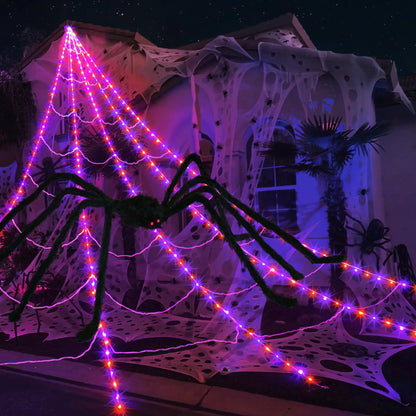 6.5FT Giant Halloween Spider with Purple LED Lights – Outdoor Halloween Yard Decorations, Bendable Legs & Red Glowing Eyes
