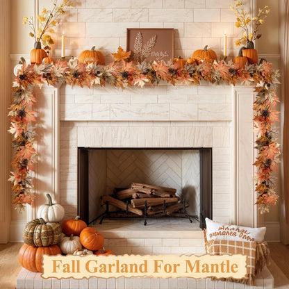 6FT Fall Leaves Garland With Lights