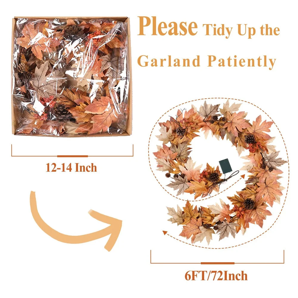 6FT Fall Leaves Garland With Lights