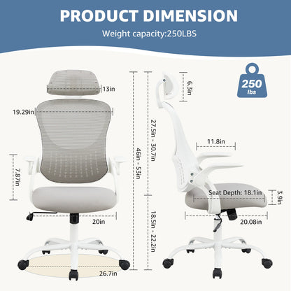 Ergonomic Mesh Office Chair with Adjustable Headrest & Flip-Up Arms