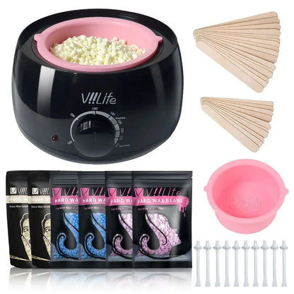 VIILIFE Waxing Kit Women Men Wax Warmer Hair Removal At Home With 6 Bags Beans Body Waxing For Eyebrows Nose Cheeks Arms Bikinis
