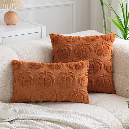 Pumpkin Throw Pillow Cover - Soft Faux Fur Cushion