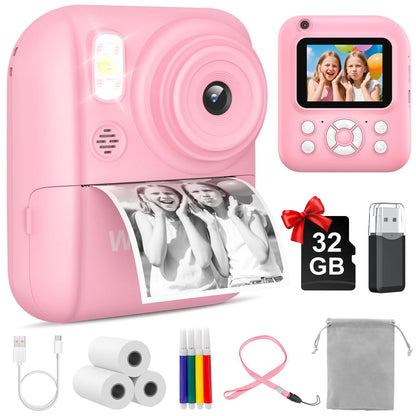 Kids Camera Instant Print,Instant Camera for Kids,2.5K UHD Digital Camera with 2.6" LCD, Dual Camera,16X Zoom, Games, 32G SD Card,Birthday Gifts for 3-10 Year Old Girls Boys