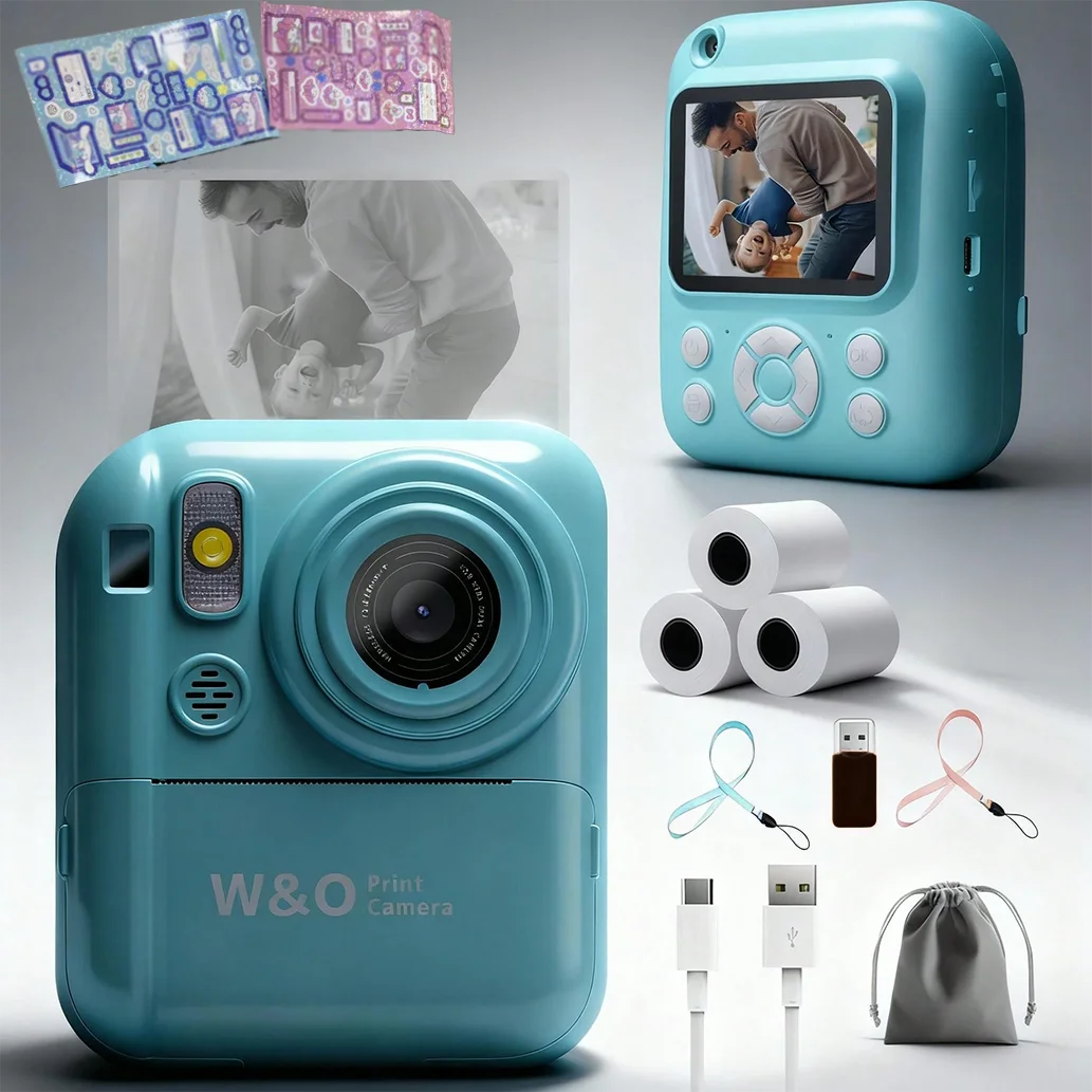 Instant Print Camera Digital Camera With 3 Rolls Print Paper, 1080P HD Ditigal Camera 2.4 Inch Screen, Selfie Video Camera, USB Cable/Color Pen/Bag/ Included, electronics，Small For Boys Girls Teens Students Seniors，Christ