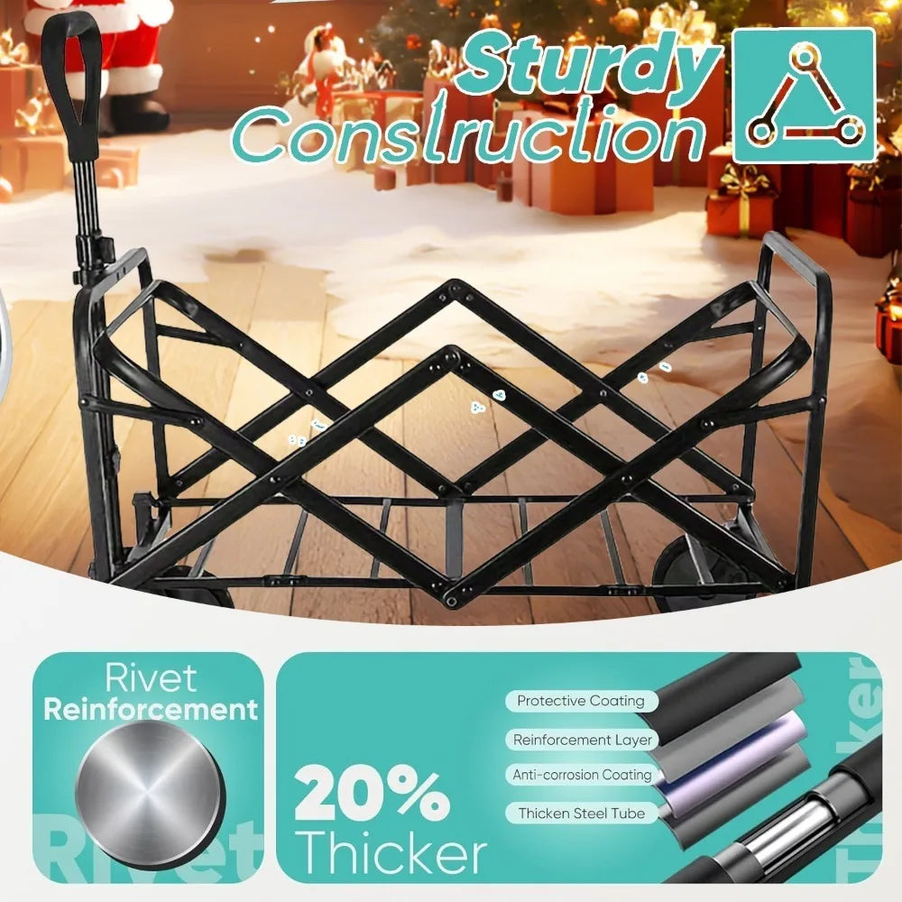 [Heavy Duty] Folding Wagon Cart | Heavy Duty | 360°All Terrain Wheels, Side Pockets, Large Capacity Collapsible | For Camping,