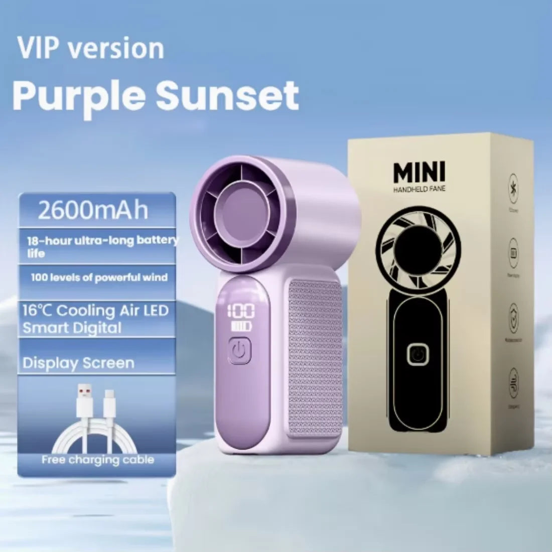2026 New 100-Speed Mini Handheld Fan, High-Speed Turbo Blower, USB Rechargeable, Long-Lasting Portable Outdoor Cooling Fan