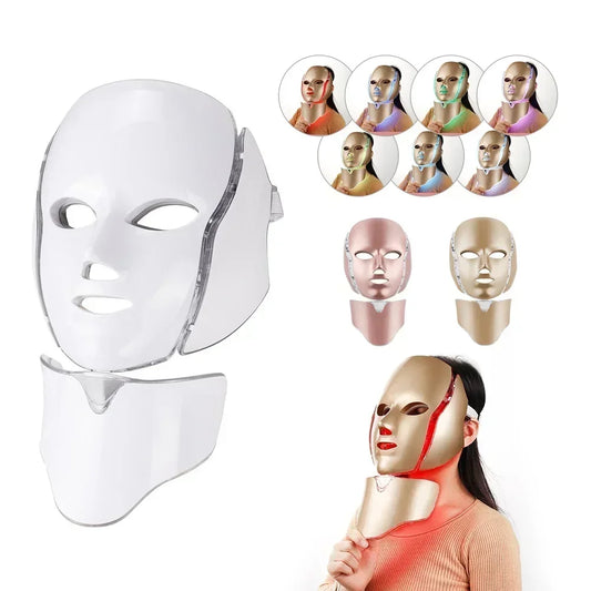 7-Color LED Face & Neck Mask | Red Light Skincare Mask with 192 LEDs & Remote Control