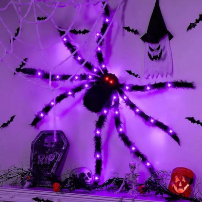 6.5FT Giant Halloween Spider with Purple LED Lights – Outdoor Halloween Yard Decorations, Bendable Legs & Red Glowing Eyes