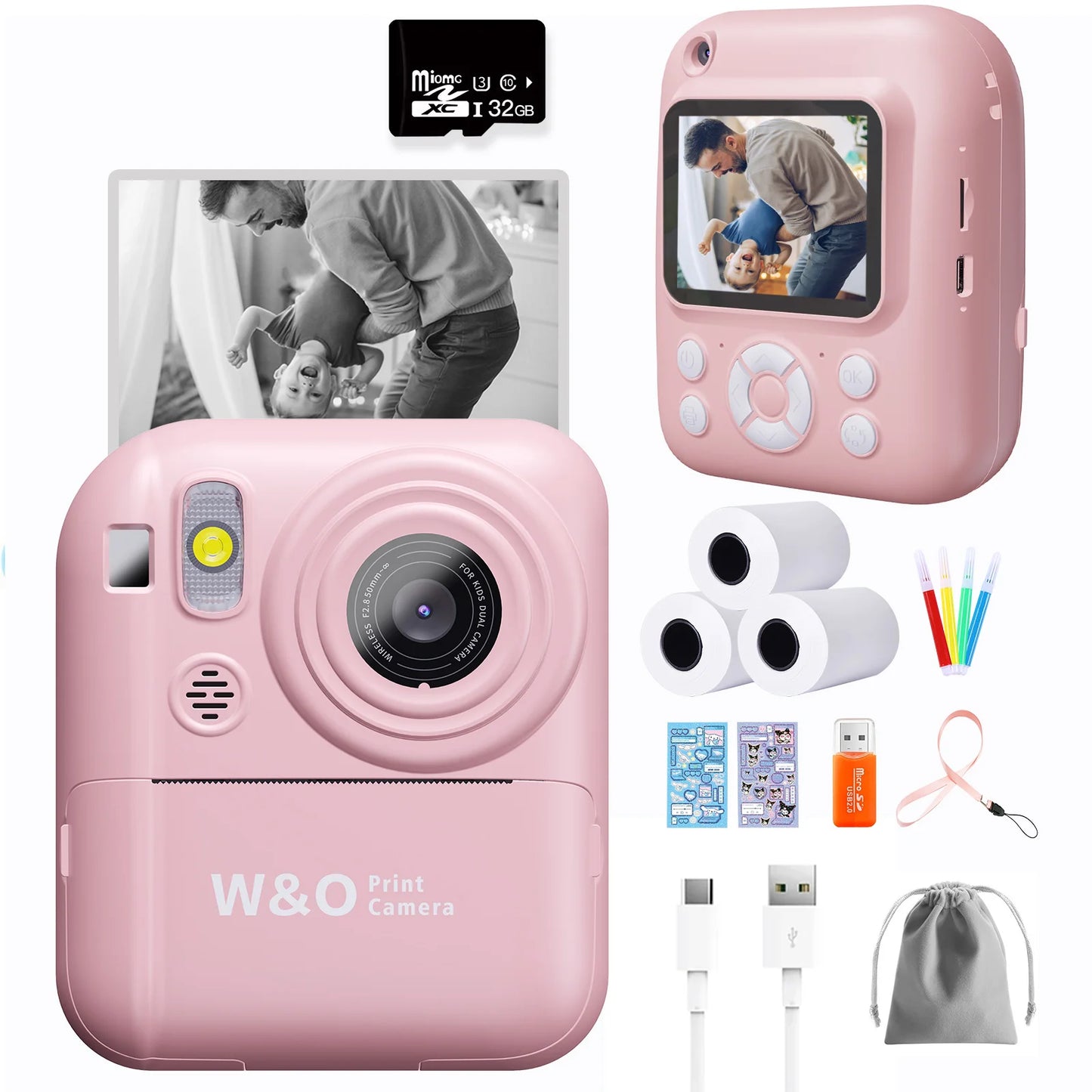 Instant Print Camera Digital Camera With 3 Rolls Print Paper, 1080P HD Ditigal Camera 2.4 Inch Screen, Selfie Video Camera, USB Cable/Color Pen/Bag/ Included, electronics，Small For Boys Girls Teens Students Seniors，Christ