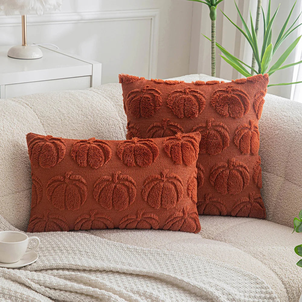 Pumpkin Throw Pillow Cover - Soft Faux Fur Cushion