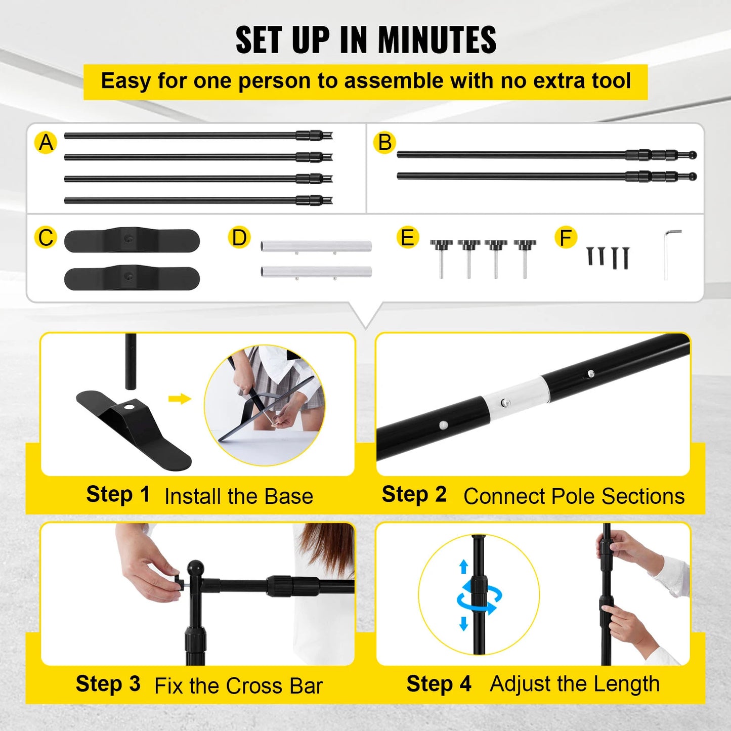 SucceBuy 3x2.4M Backdrop Background Stand Adjustable Telescopic Backdrop Banner Stand for Photocall Video Wedding Event Party